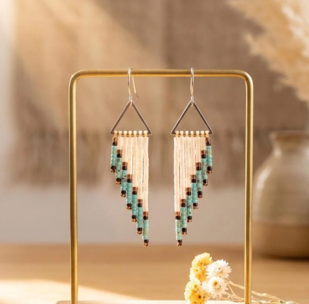 Boucles d’Oreilles Tissées « Éclat Turquoise » — Franges Miyuki